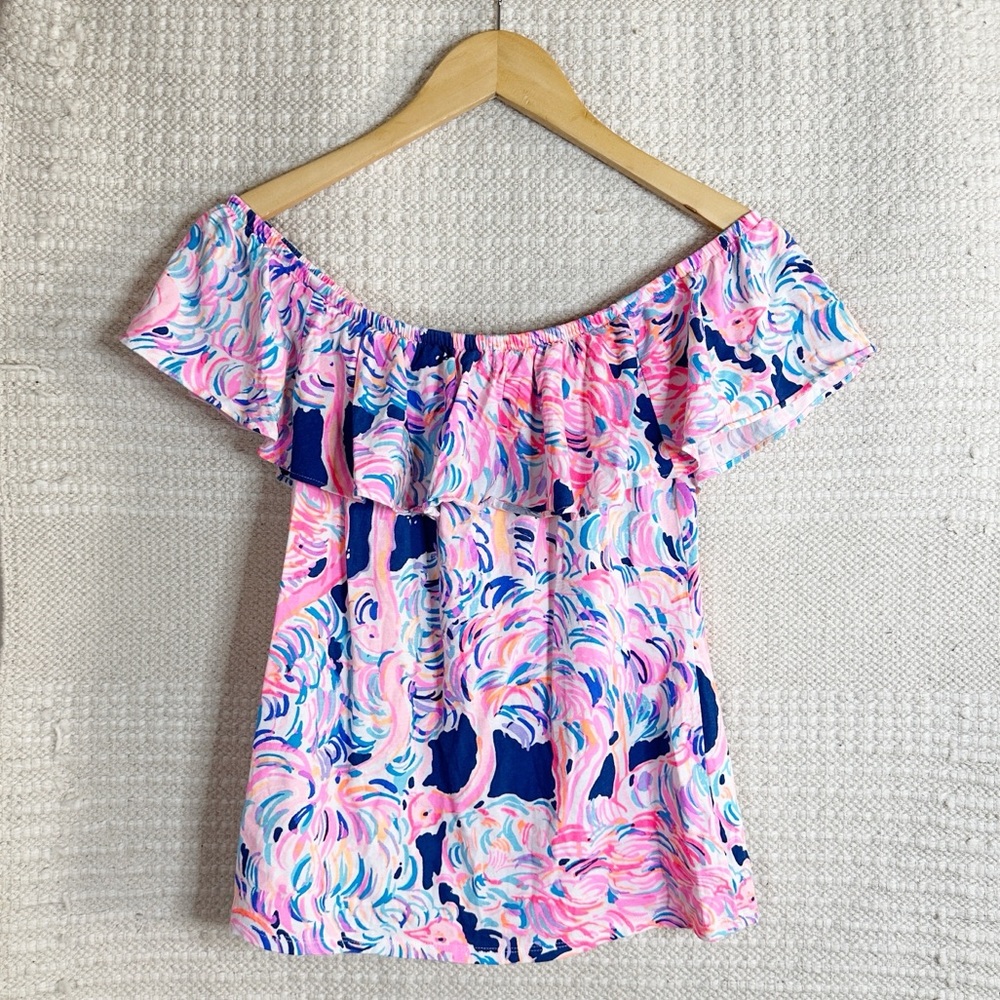 LILLY PULITZER pelican pink Head in the Sand off the shoulder La Fortuna top S